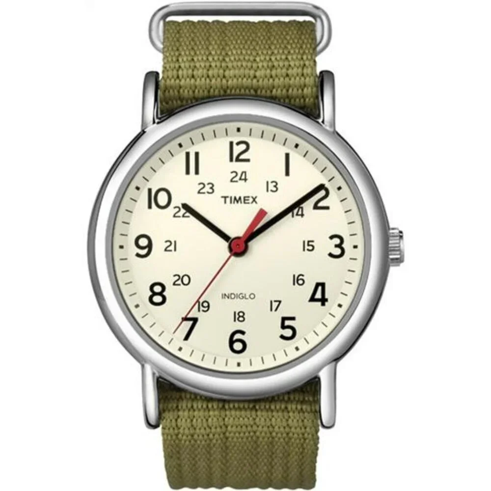 Unisex Analog Watch 38mm Nylon Strap INDIGLO Light 24 Hour Dial Water Resist